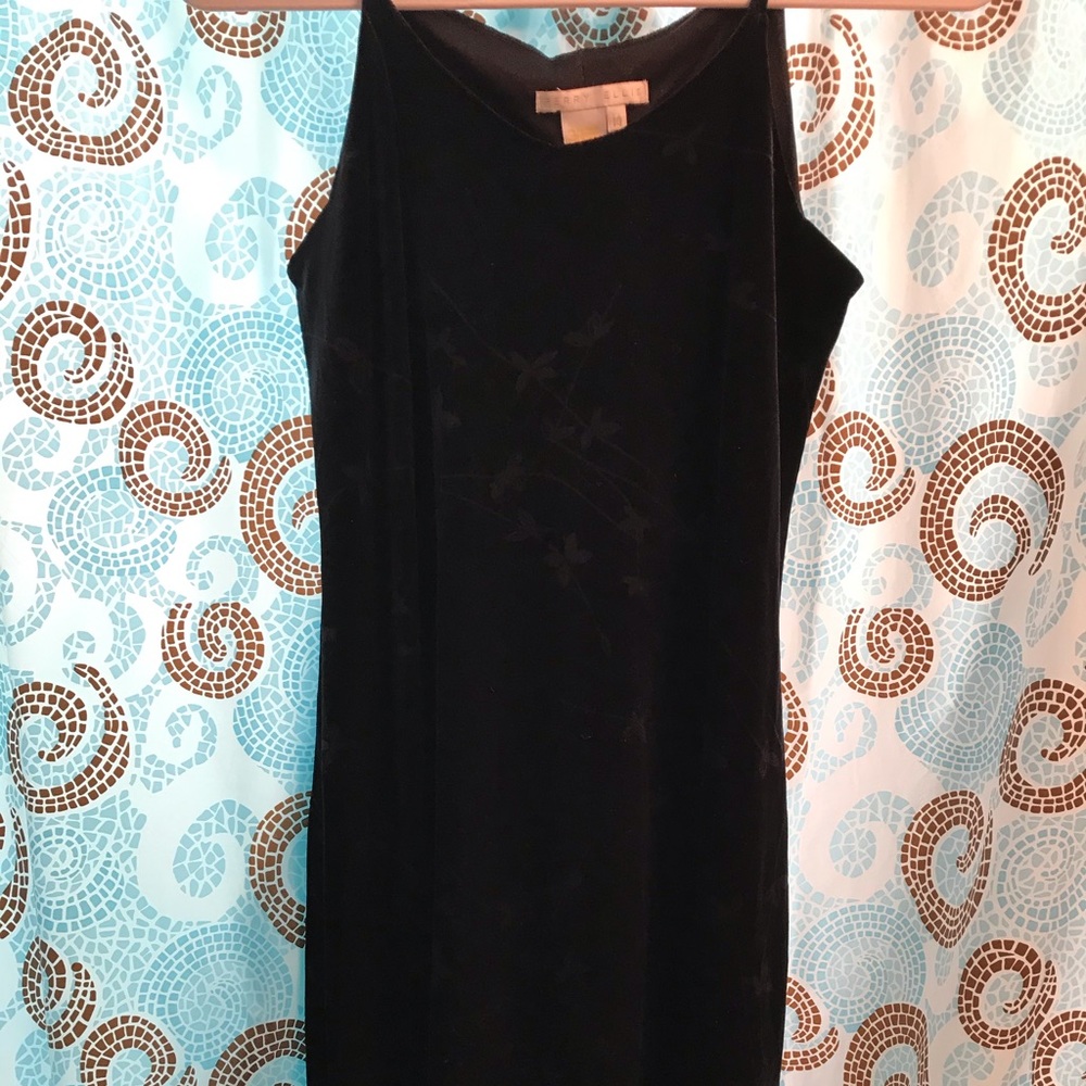 Perry Ellis Black velvet dress with flower detail.
